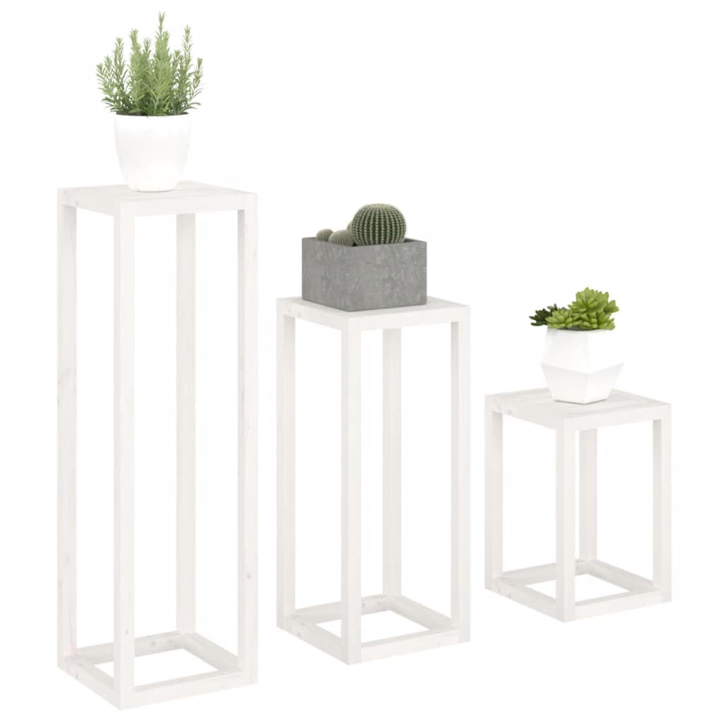 3 pcs conjunto de suporte plantas pinho maciço branco