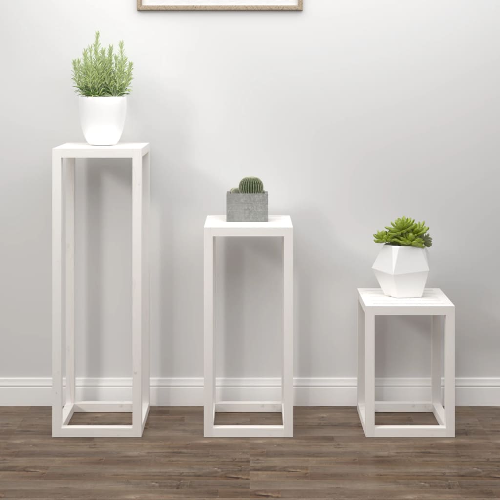 3 pcs conjunto de suporte plantas pinho maciço branco