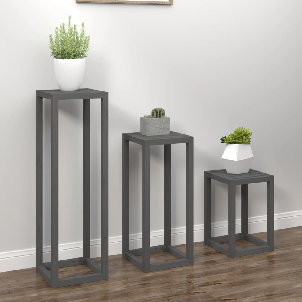 3 pcs conjunto de suporte plantas pinho maciço cinza