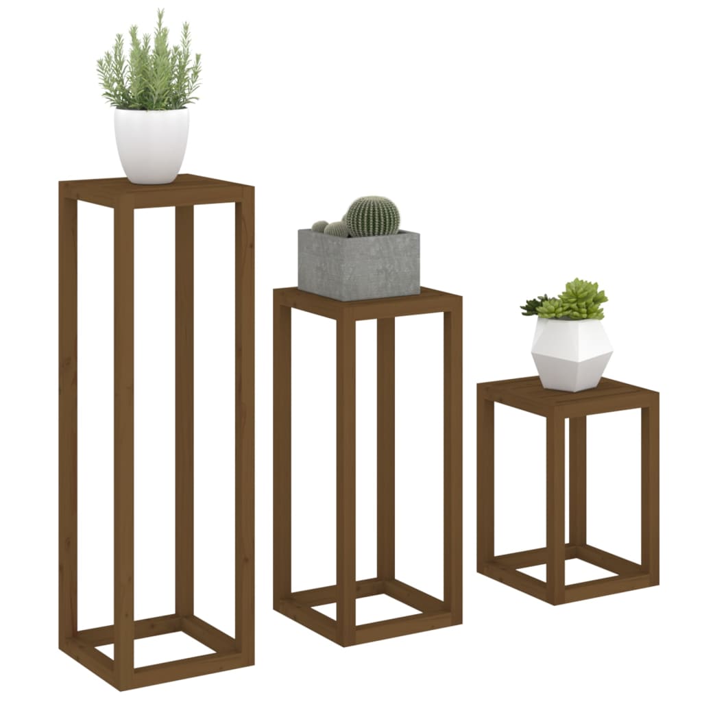 3 pcs conjunto de suporte plantas pinho maciço castanho mel