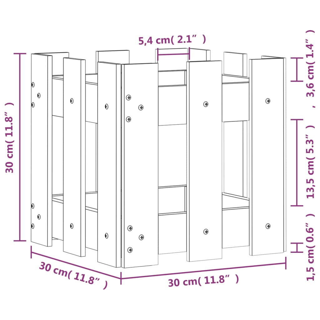 Vaso de jardim c/ design de cerca 30x30x30 cm pinho maciço