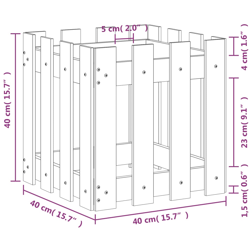 Vaso de jardim c/ design de cerca 40x40x40 cm pinho maciço