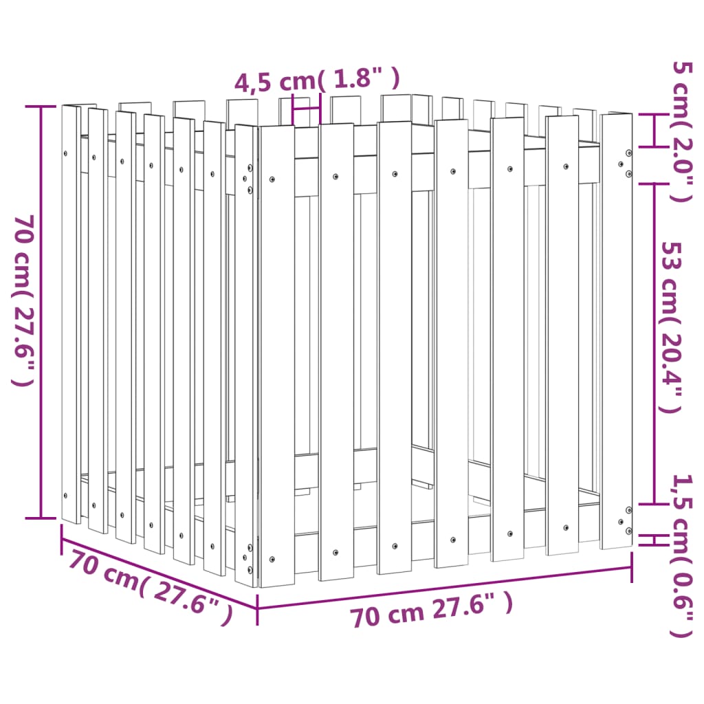 Vaso de jardim c/ design de cerca 70x70x70 cm pinho maciço