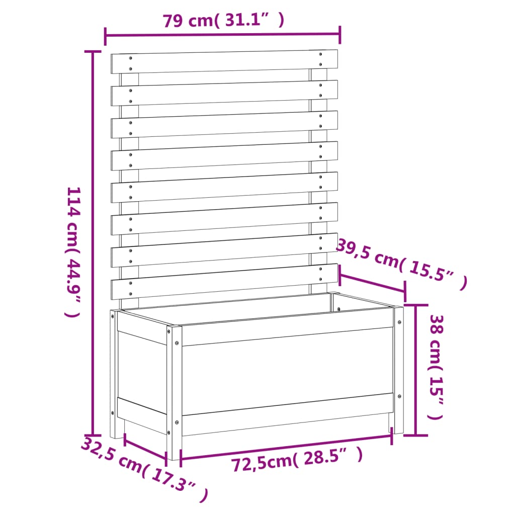 Vaso de jardim c/ suporte 79x39,5x114 cm pinho maciço