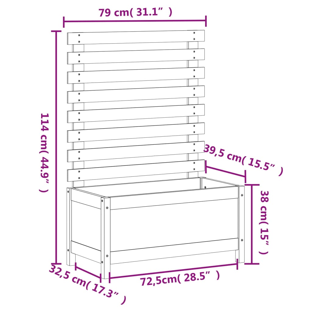 Vaso de jardim c/ suporte 79x39,5x114 cm pinho maciço branco