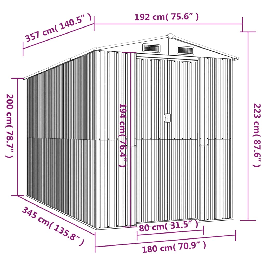 Abrigo de jardim 192x357x223 cm aço galvanizado verde