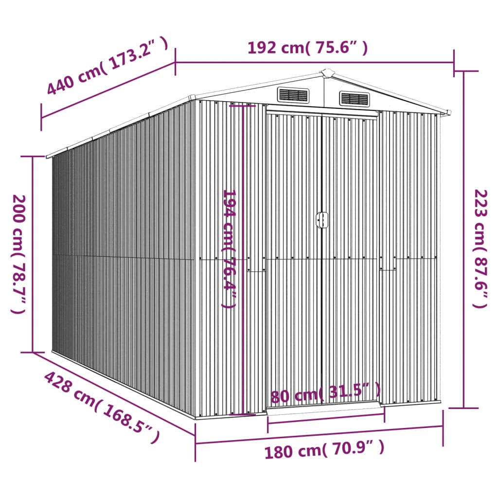 Abrigo de jardim 192x440x223 cm aço galvanizado verde