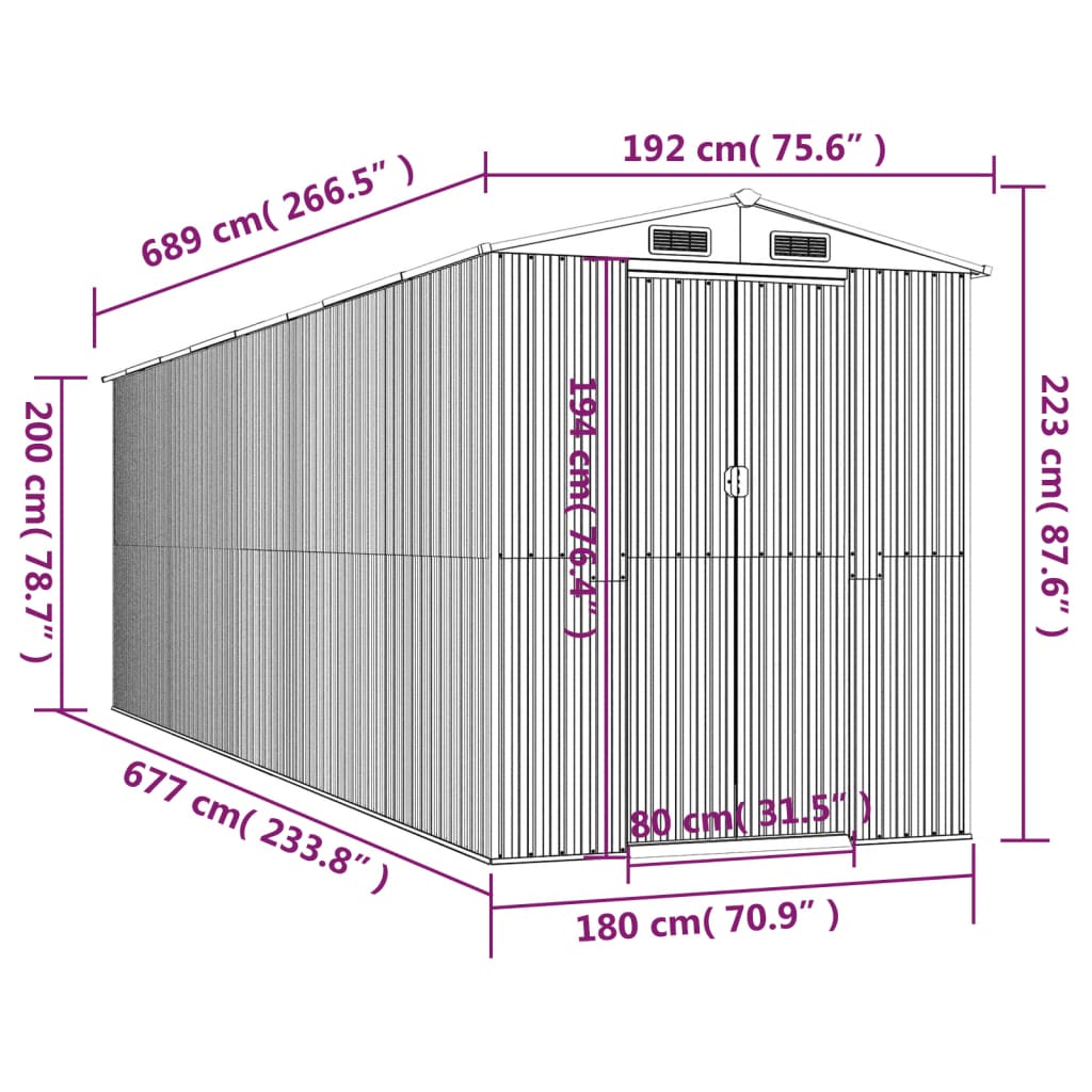 Abrigo de jardim 192x689x223 cm aço galvanizado verde