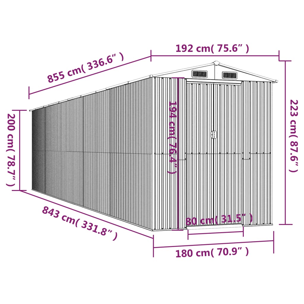 Abrigo de jardim 192x855x223 cm aço galvanizado verde