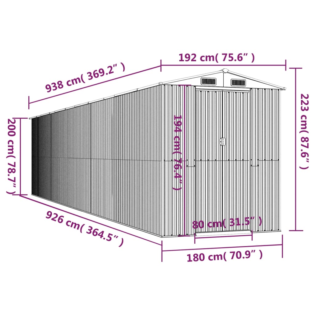 Abrigo de jardim 192x938x223 cm aço galvanizado verde