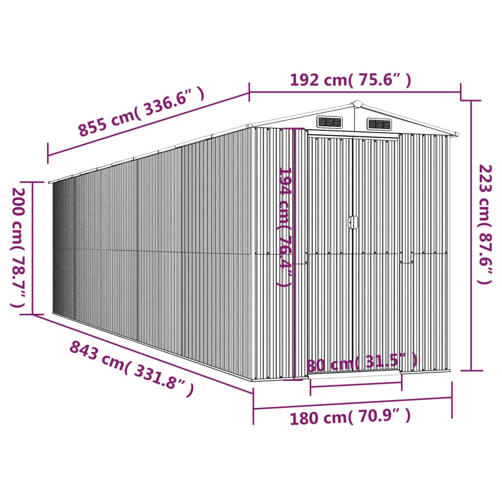 Abrigo de jardim 192x855x223 cm aço galvanizado castanho-escuro