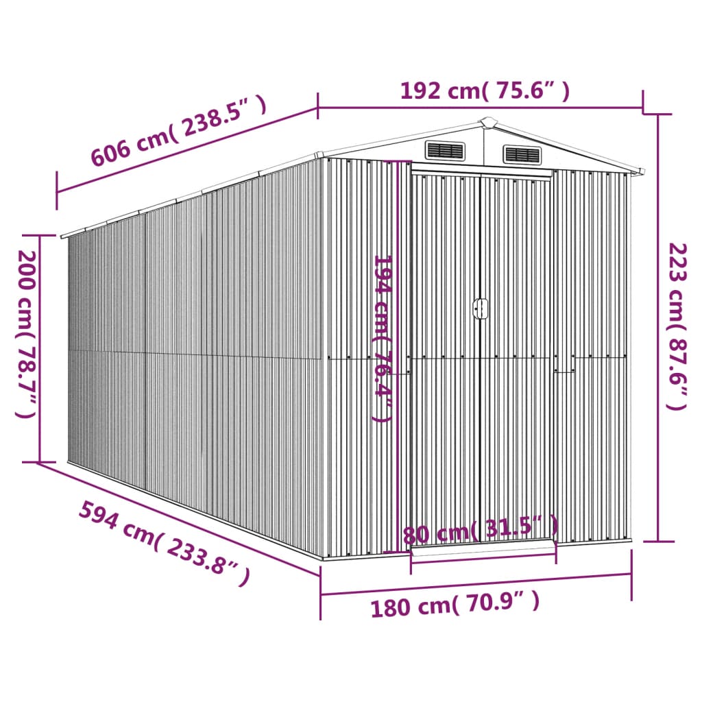 Abrigo de jardim 192x606x223 cm aço galvanizado castanho