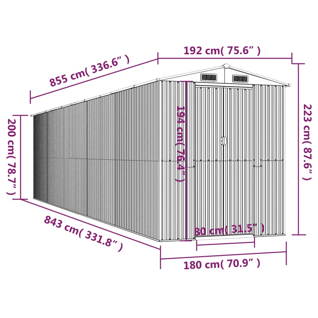 Abrigo de jardim 192x855x223 cm aço galvanizado castanho