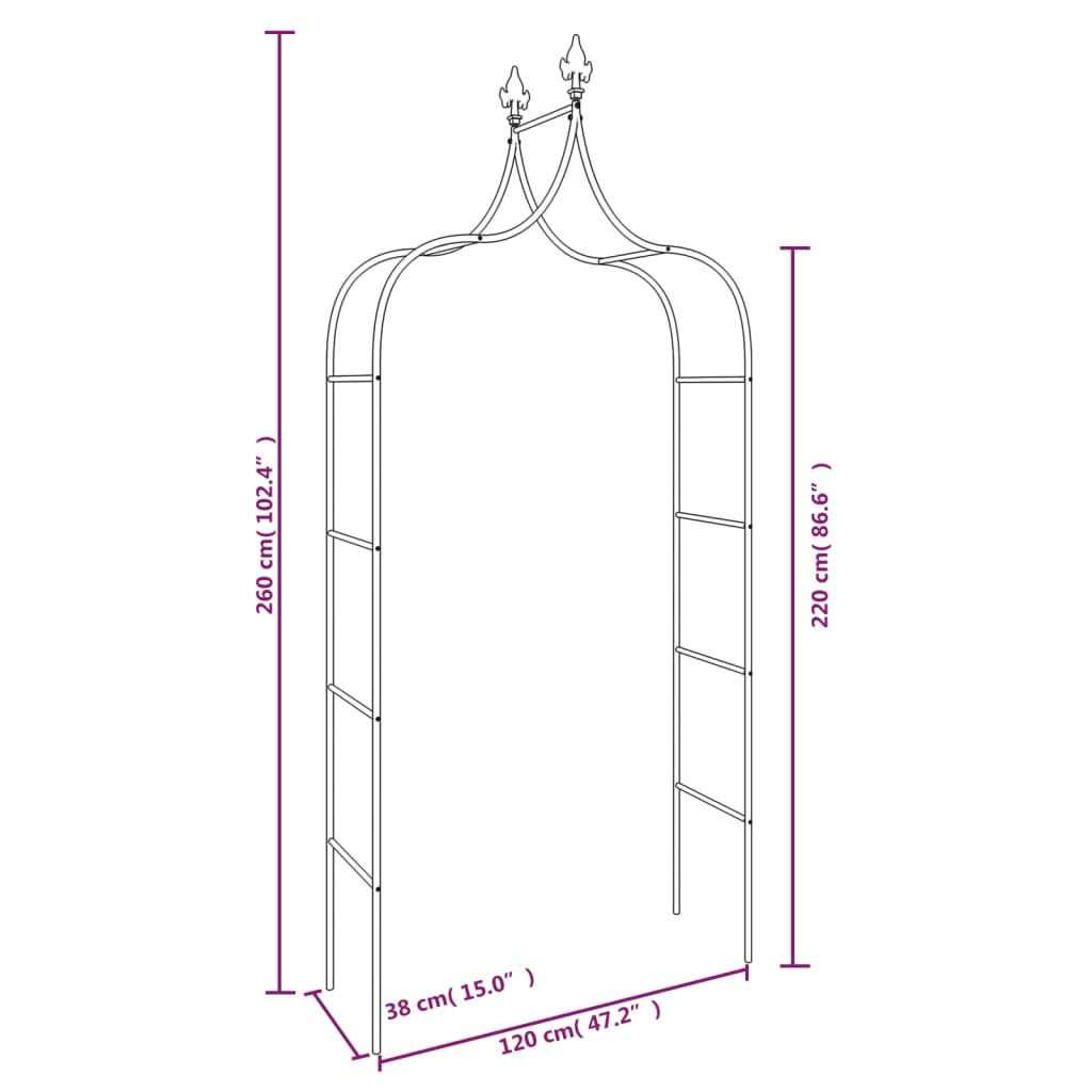 Arcos de jardim 2 pcs 120x38x260 cm aço preto