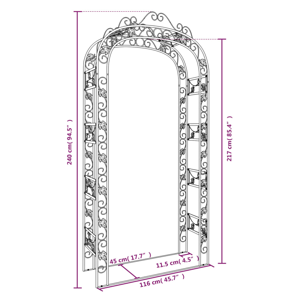 Arco de jardim 116x45x240 cm aço preto