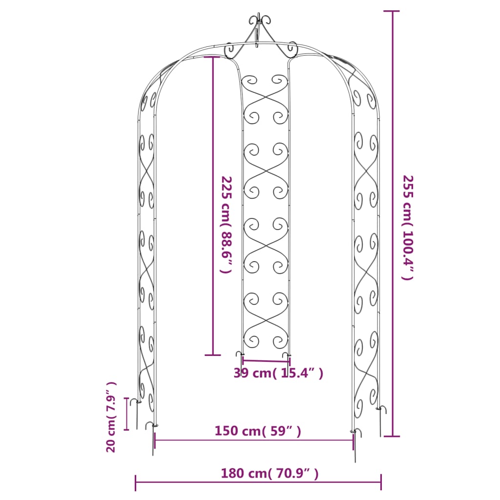 Arco de jardim Ø180x255 aço preto