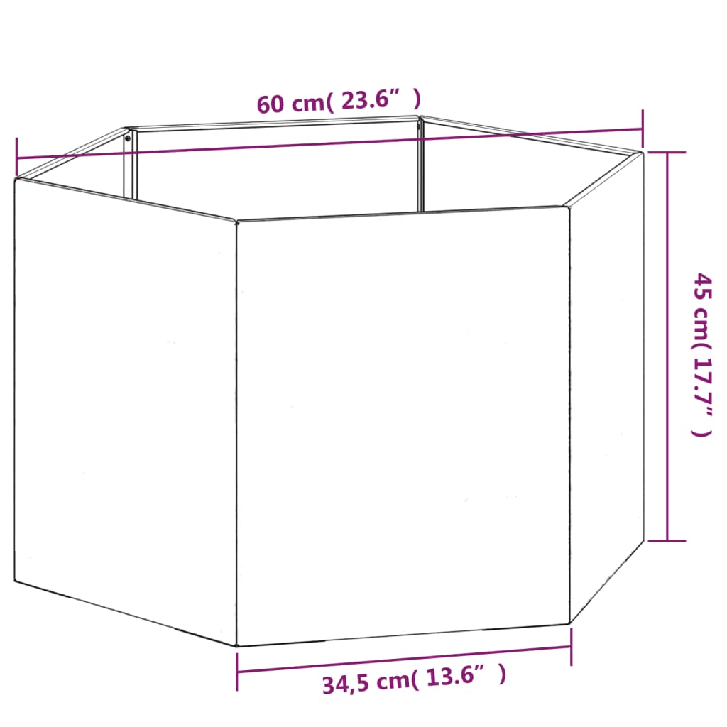 Vaso/floreira 60x60x45 cm aço corten cor enferrujado