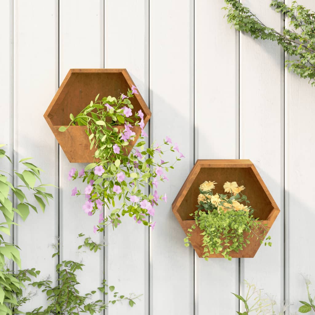 Vasos/floreiras de parede 2 pcs aço corten cor enferrujado