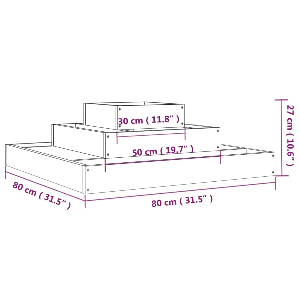 Vaso/floreira 80x80x27 cm pinho maciço branco