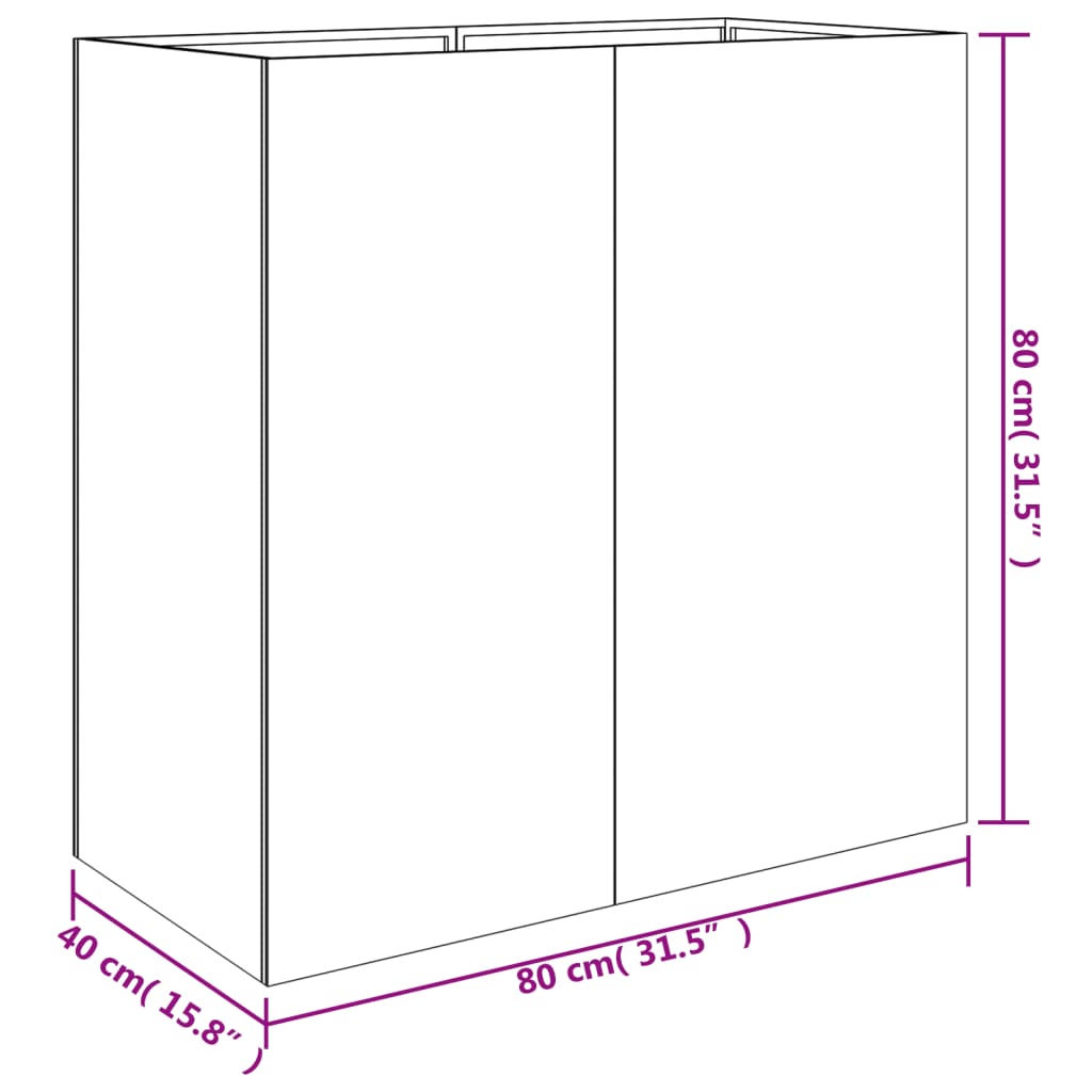 Vaso/floreira 40x80x80 cm aço corten