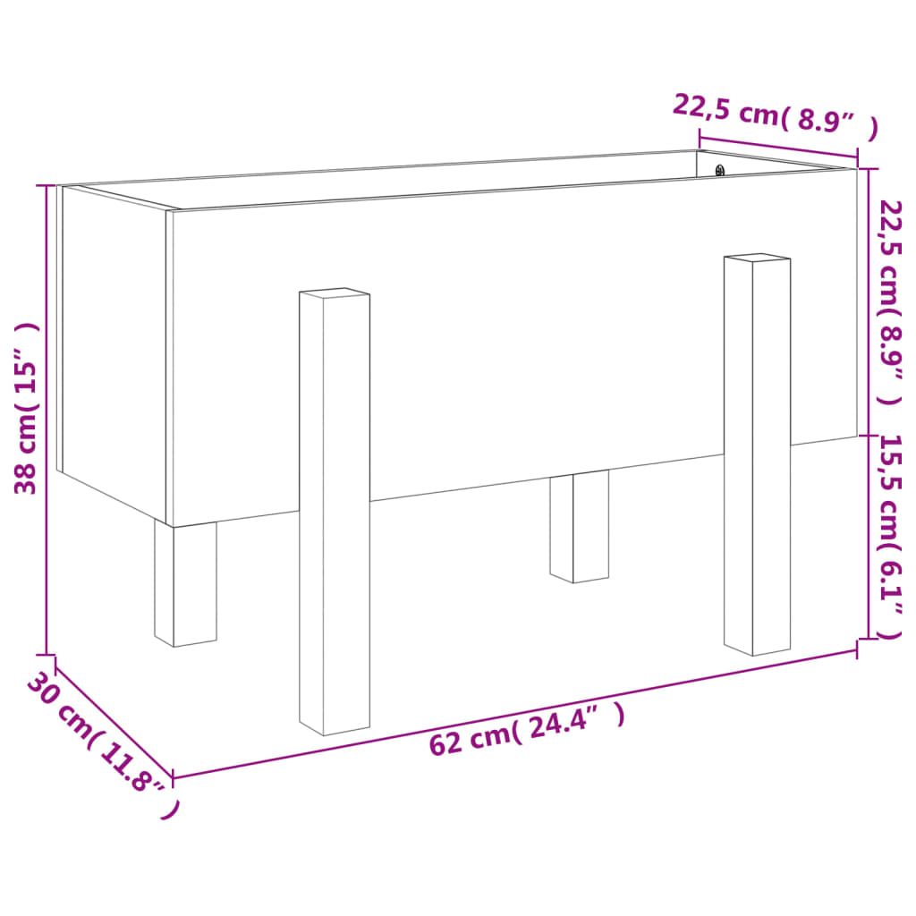 Vaso/floreira de jardim 62x30x38 cm madeira de pinho maciça