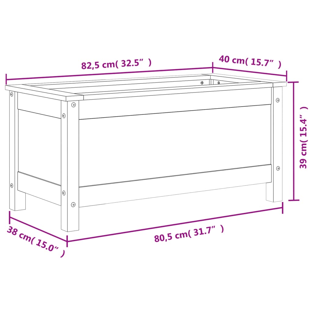 Vaso/floreira de jardim 82,5x40x39 cm pinho maciço branco