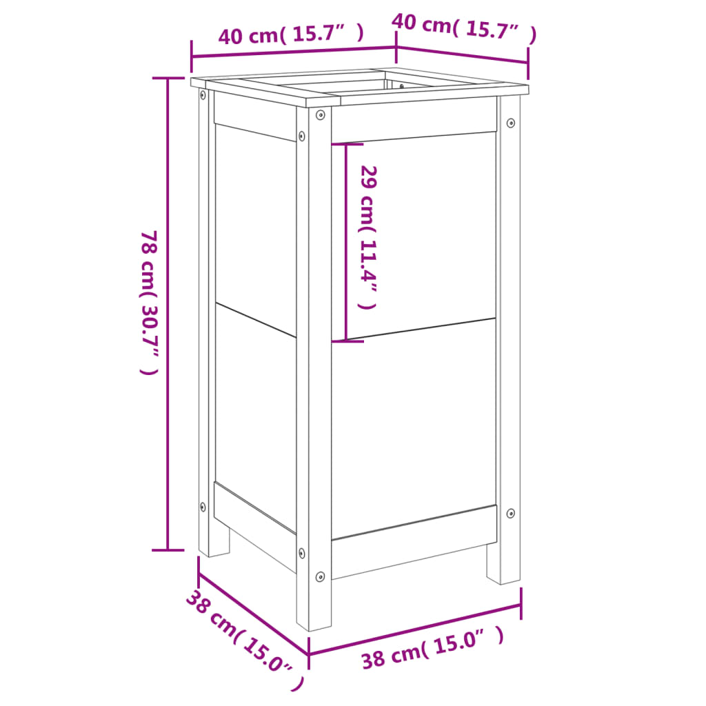 Vaso/floreira de jardim 40x40x78 cm pinho maciço branco