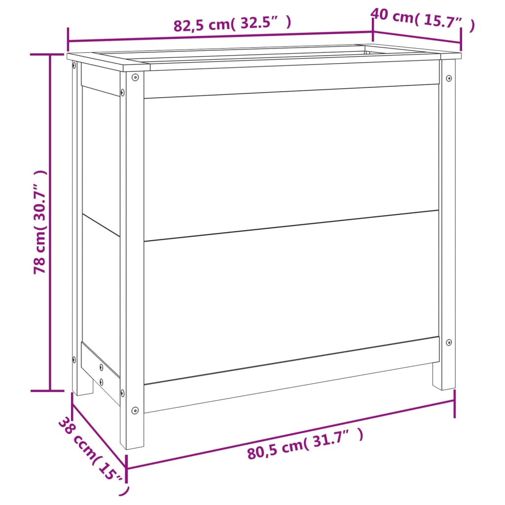 Vaso/floreira de jardim 82,5x40x78 cm pinho maciço cinzento