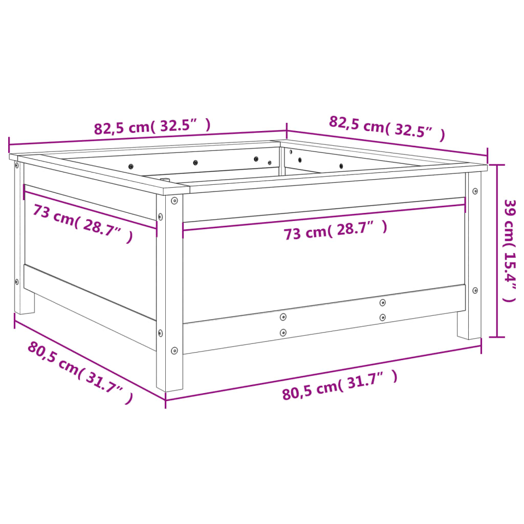 Vaso/floreira de jardim 82,5x82,5x39 cm pinho maciço