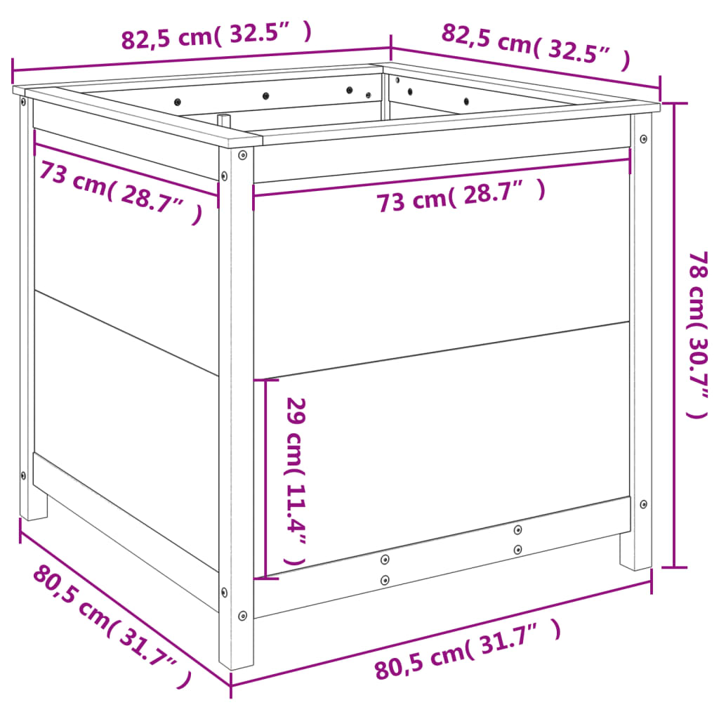 Vaso/floreira de jardim 82,5x82,5x78 cm pinho maciço