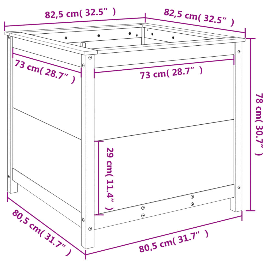 Vaso/floreira de jardim 82,5x82,5x78 cm pinho maciço cinzento