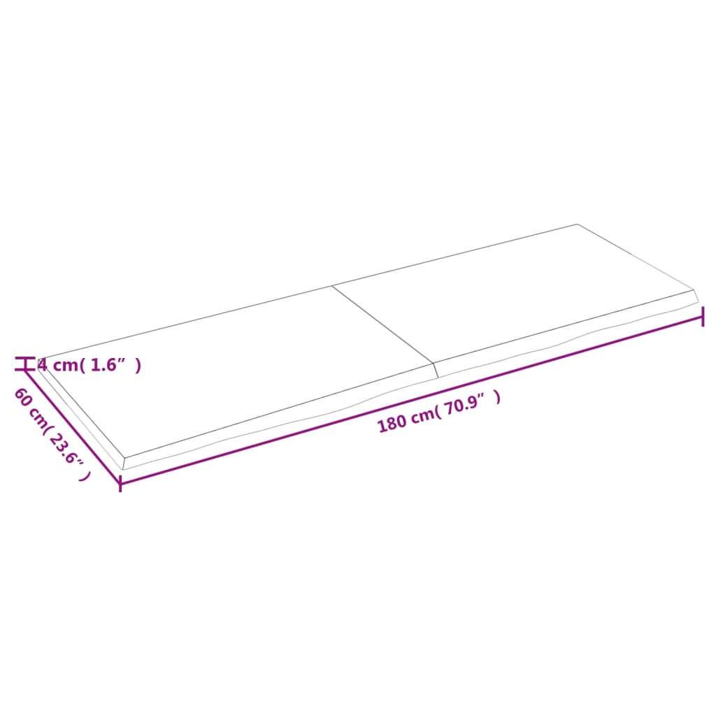 Bancada p/ casa de banho 180x60x(2-4)madeira maciça não tratada