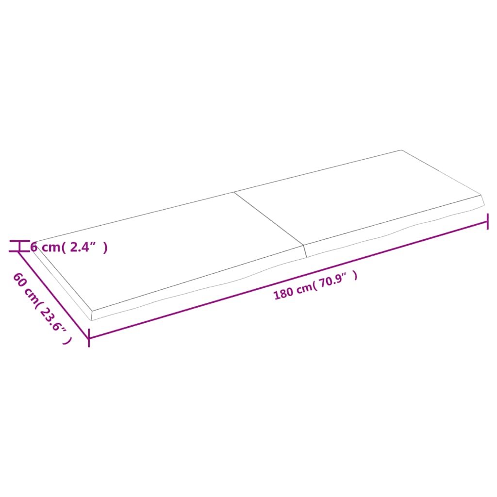 Bancada p/ casa de banho 180x60x(2-6)madeira maciça não tratada