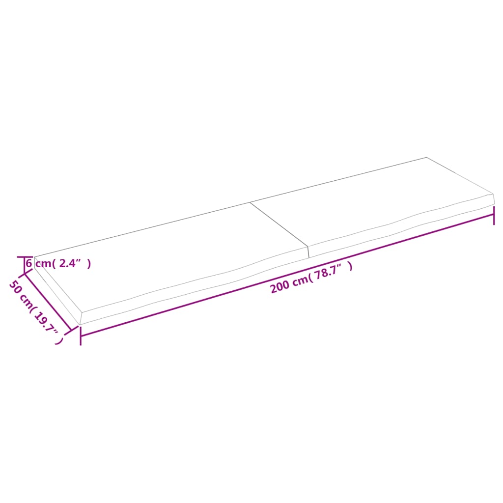 Bancada p/ casa de banho 200x50x(2-6)madeira maciça não tratada