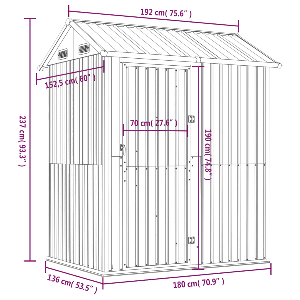 Abrigo de jardim 192x152,5x237 cm aço galvanizado verde