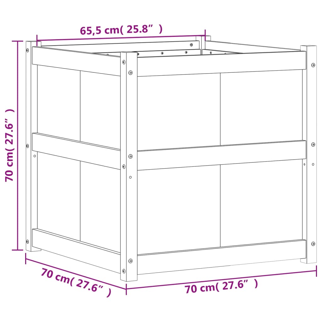 Vaso/floreira de jardim 70x70x70 cm pinho maciço castanho cera