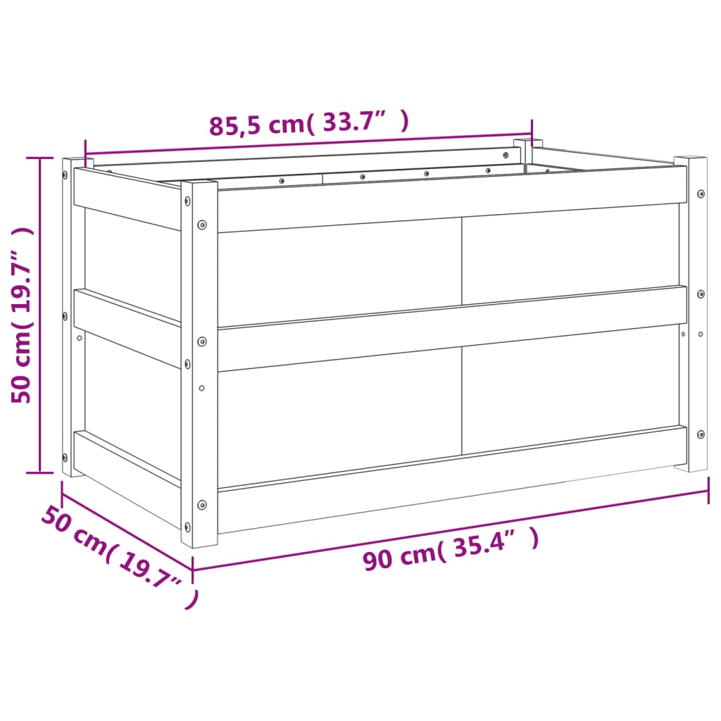 Vaso/floreira de jardim 90x50x50 cm pinho maciço castanho cera