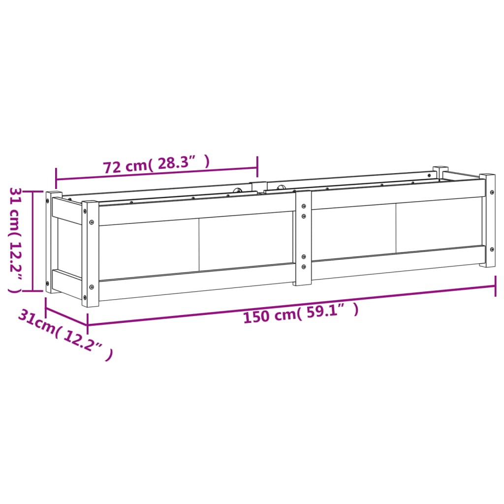 Vaso/floreira de jardim 150x31x31 cm madeira de pinho maciça