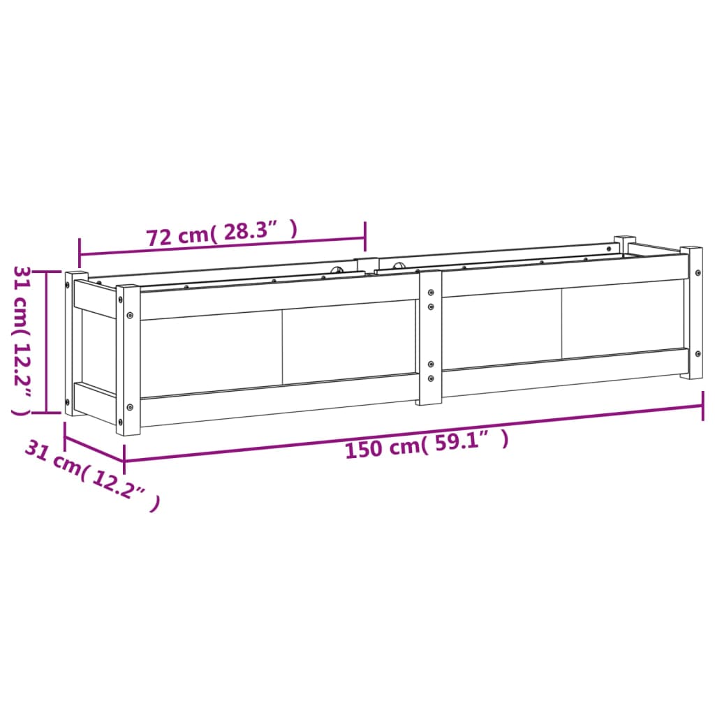 Vaso/floreira de jardim 150x31x31 cm pinho maciço castanho cera