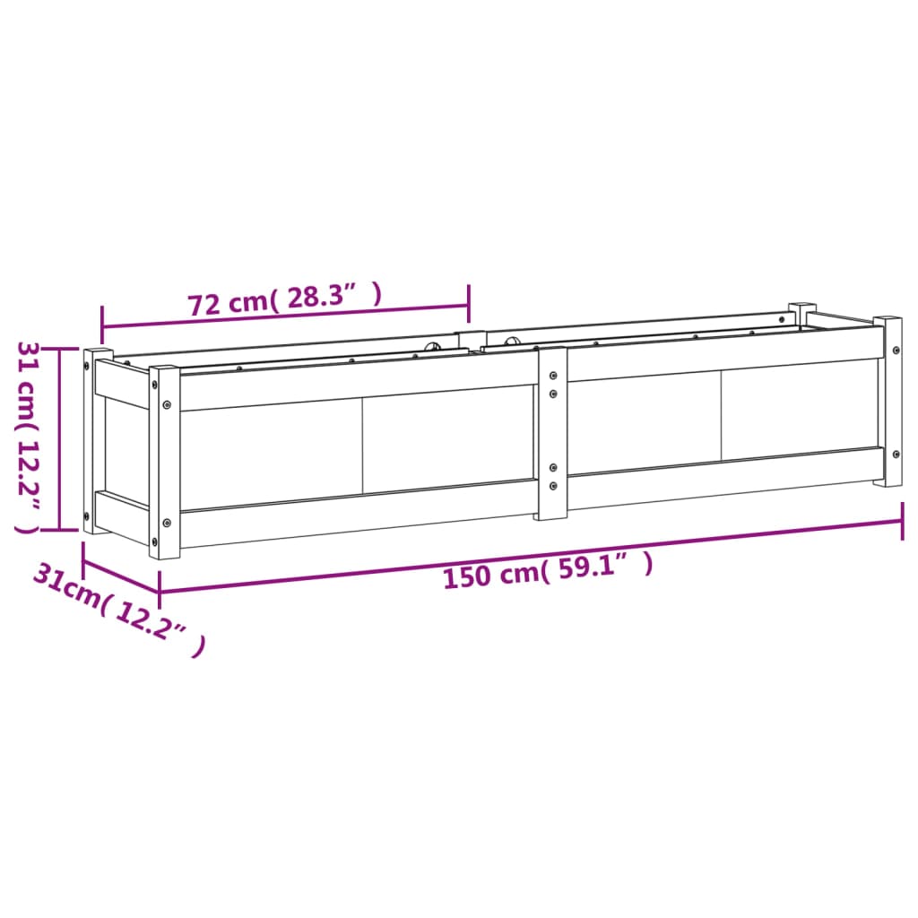 Vaso/floreira de jardim 150x31x31cm madeira de pinho impregnada