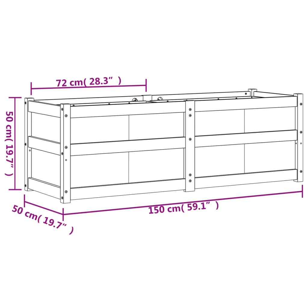 Vaso/floreira de jardim 150x50x50 cm pinho maciço castanho cera