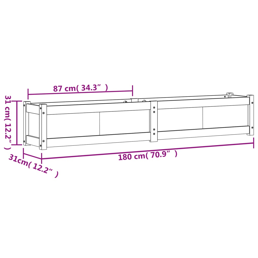 Vaso/floreira de jardim 180x31x31 cm pinho maciço branco