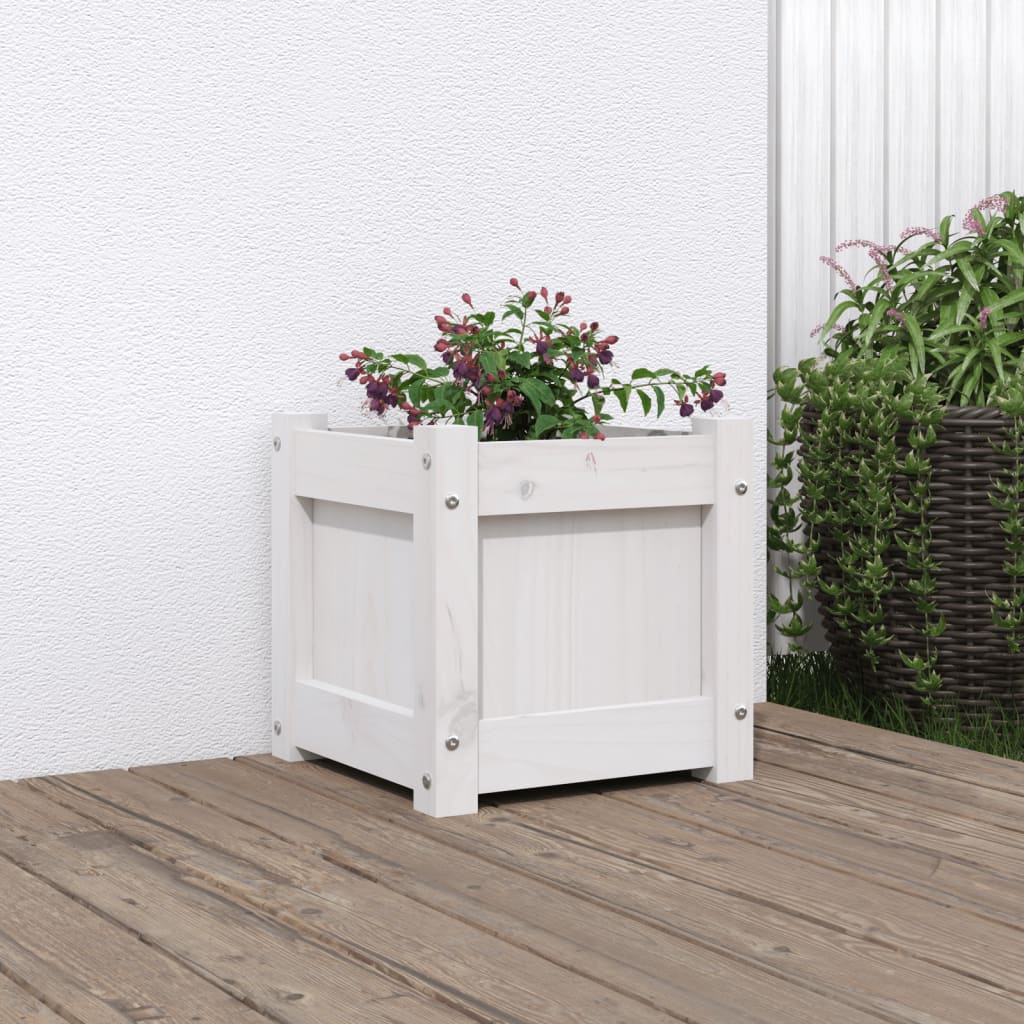 Vaso/floreira de jardim 31x31x31 cm pinho maciço branco