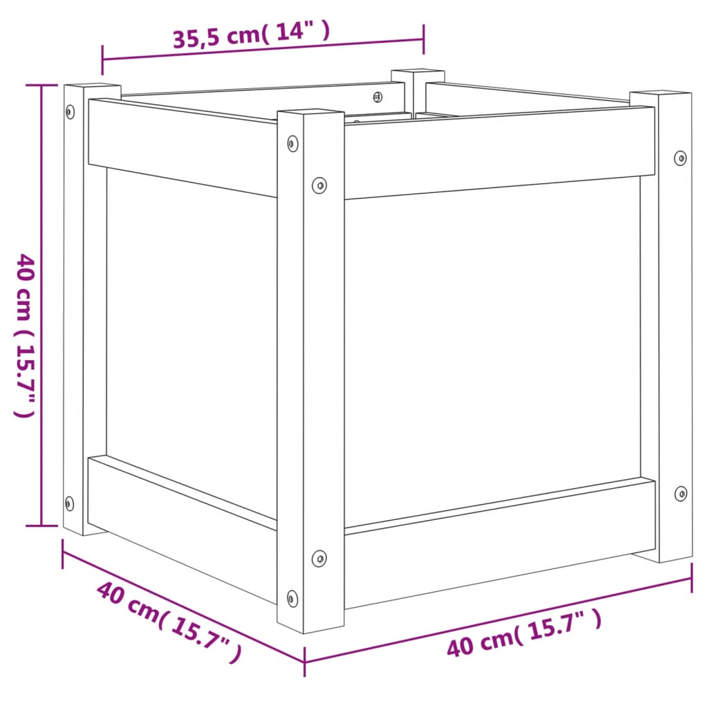 Vaso/floreira de jardim 40x40x40 cm pinho maciço castanho cera