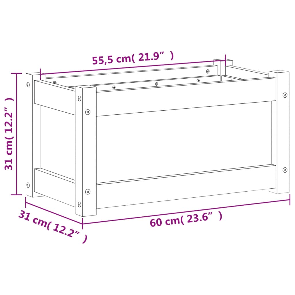 Vaso/floreira de jardim 60x31x31 cm pinho maciço branco