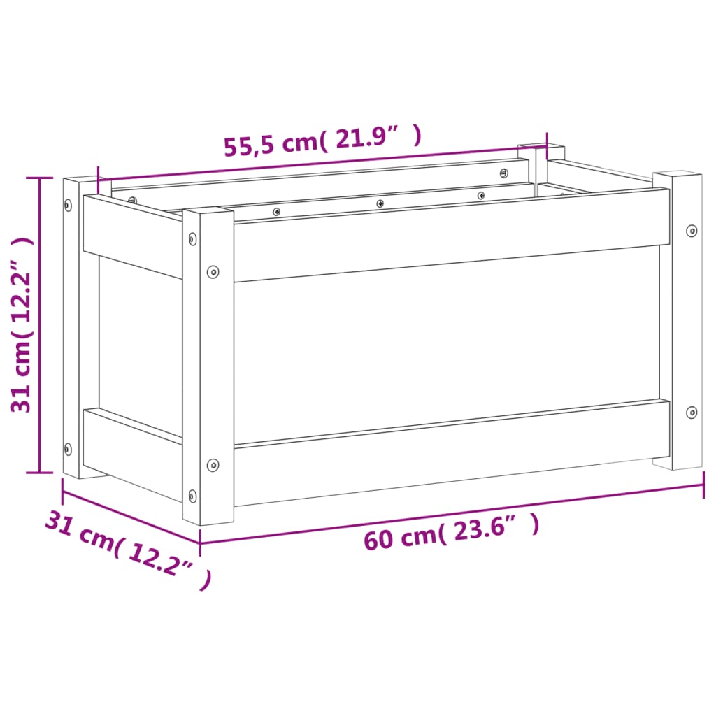 Vaso/floreira de jardim 60x31x31 cm pinho maciço castanho cera