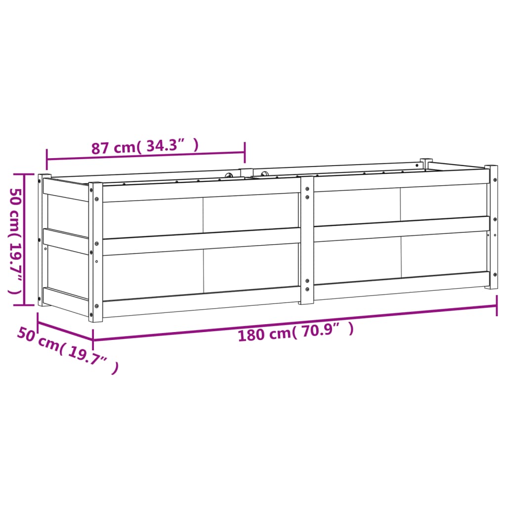 Vaso/floreira de jardim 180x50x50 cm pinho maciço castanho cera