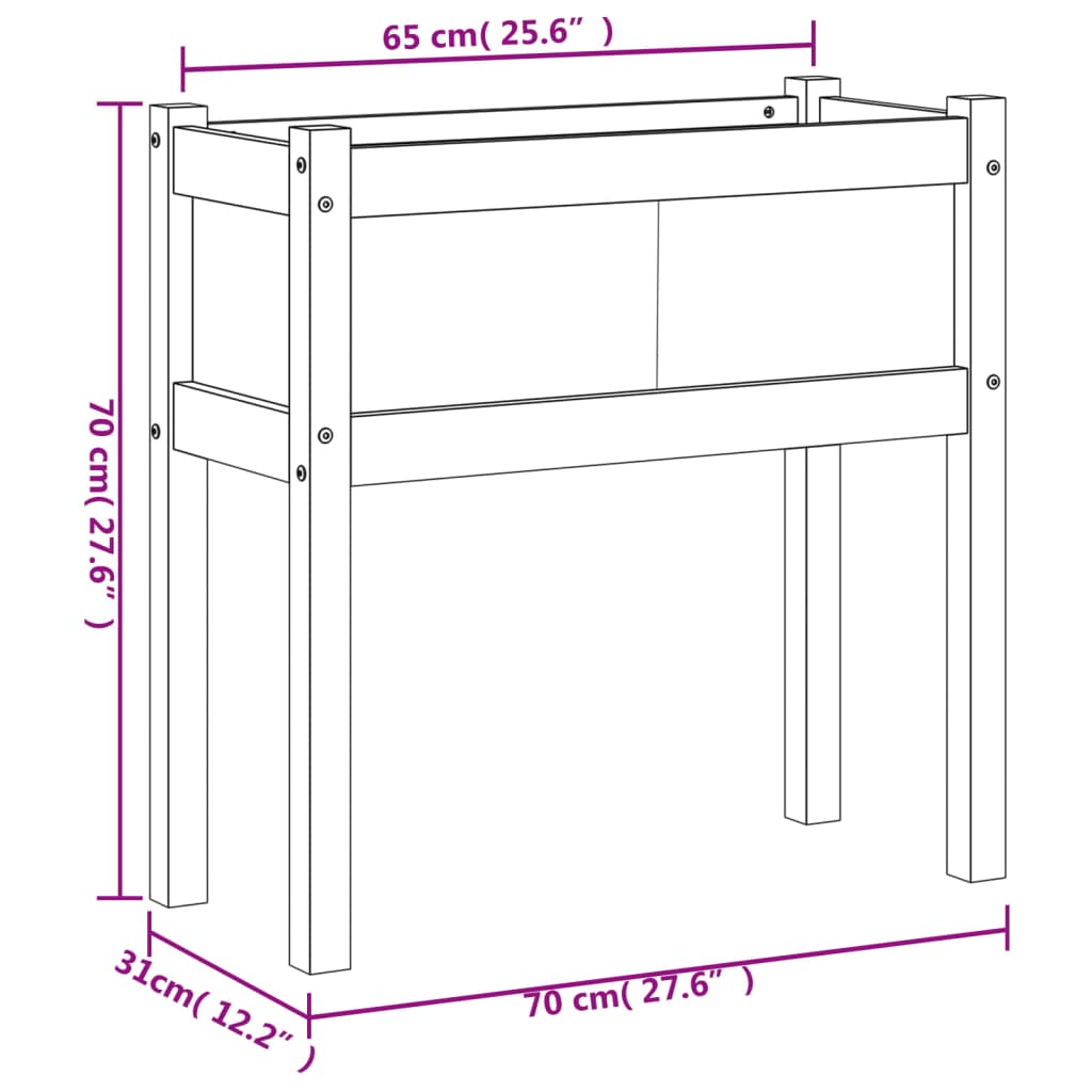 Vaso/floreira jardim c/ pernas 70x31x70 cm pinho maciço branco