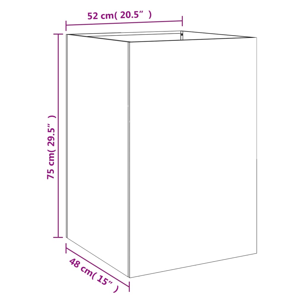 Vaso/floreira 52x48x75 cm aço laminado a frio preto