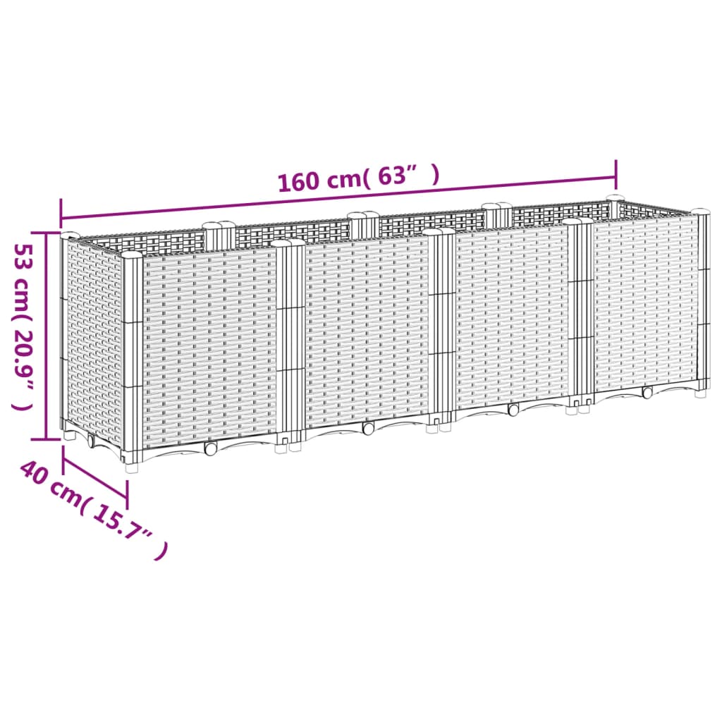 Vaso/floreira 160x40x53 cm PP cinzento